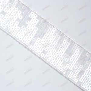 9PAW341/40mm Taśma ozdobna biała z cekinaami